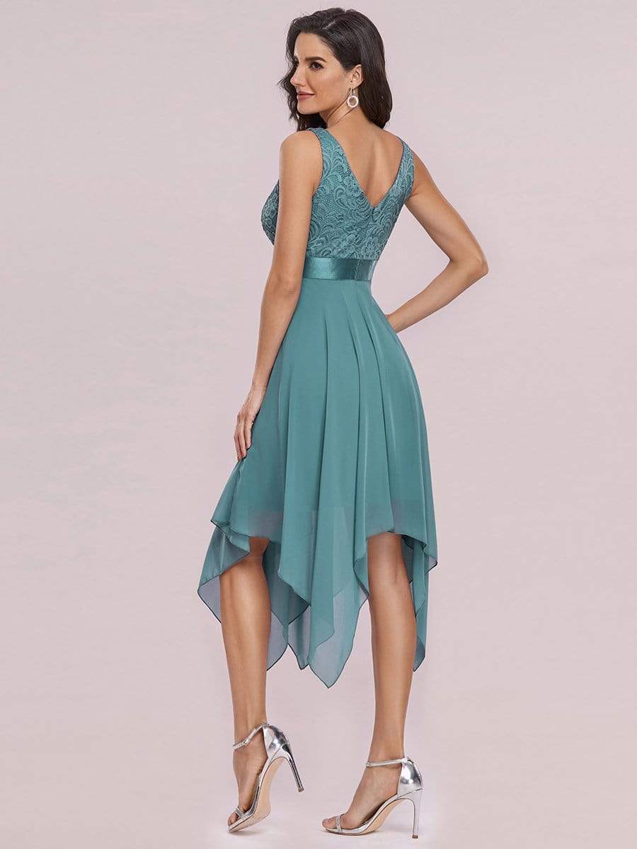 Color=Dusty Blue | Stunning V Neck Lace & Chiffon Prom Dress For Women-Dusty Blue 2 Color=Dusty Blue | Stunning V Neck Lace & Chiffon Prom Dress For Women-Dusty Blue 2