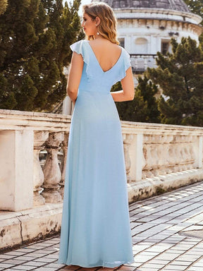 Color=Sky Blue | Ruffled V-Neck Cap Sleeve Floor Length Bridesmaid Dress-Sky Blue 2