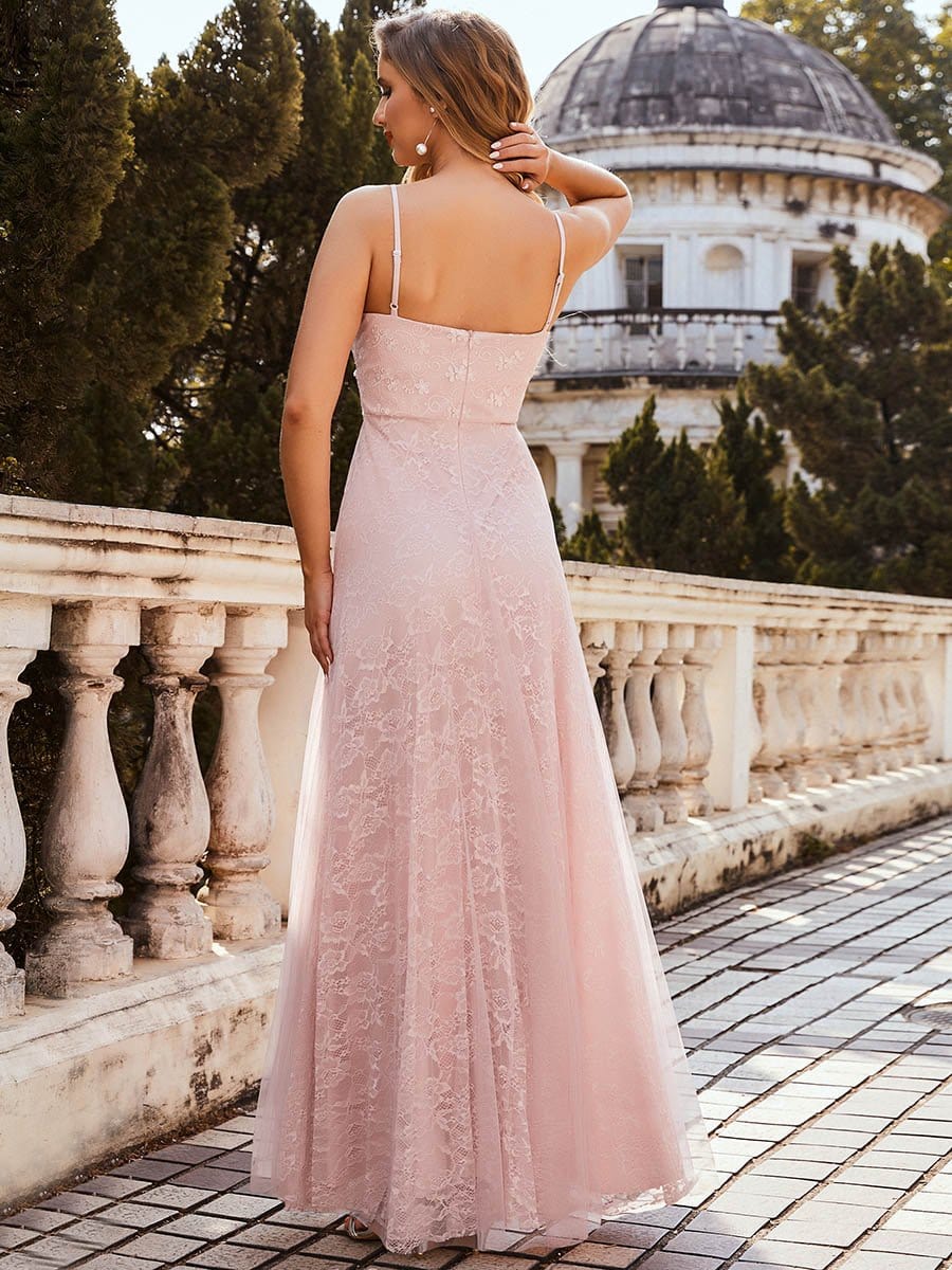 Color=Pink | Cute High Waist A-Line Sleeveless Lace Prom Dress-Pink 2 Color=Pink | Cute High Waist A-Line Sleeveless Lace Prom Dress-Pink 2