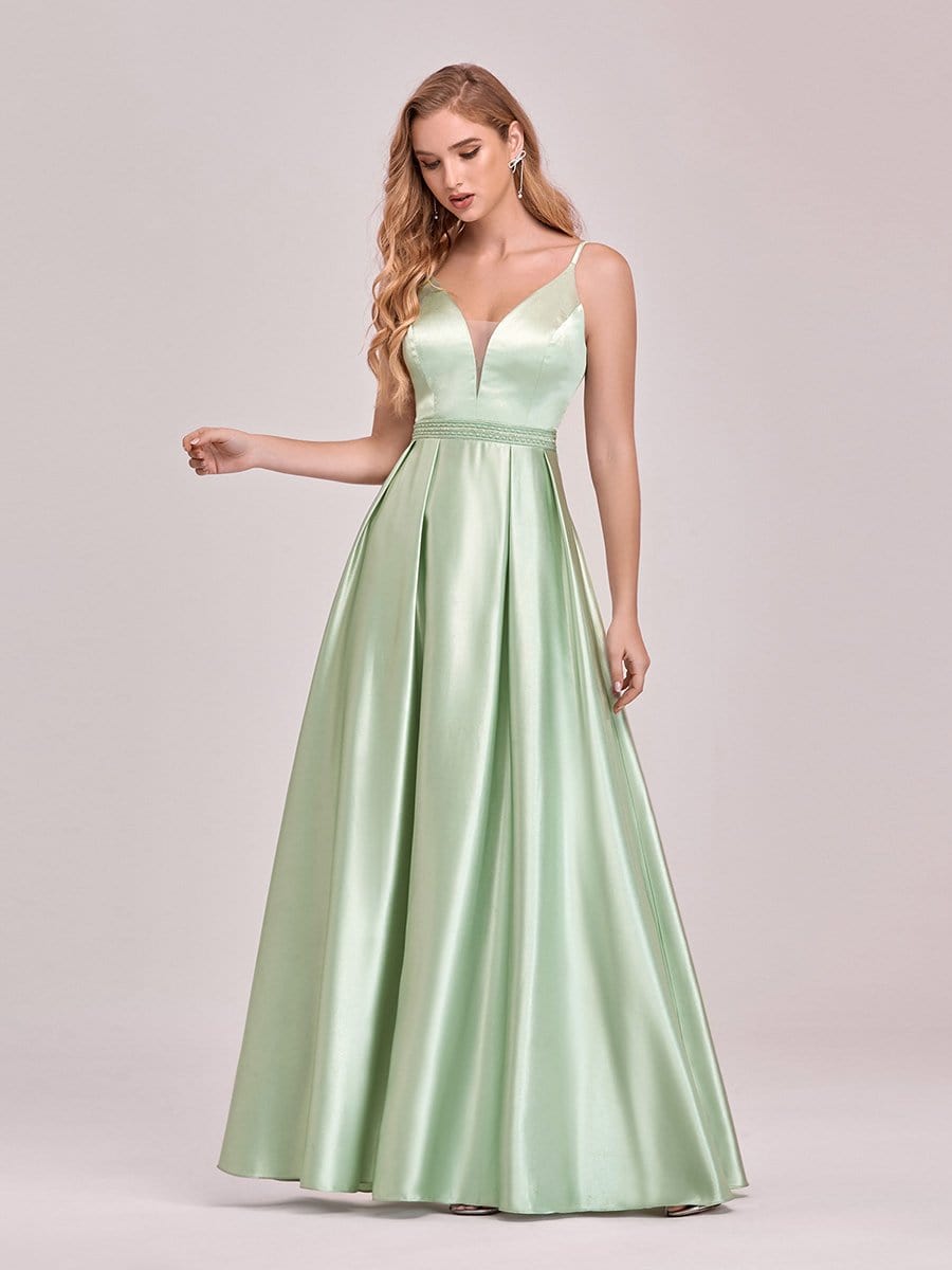 Color=Mint Green | Stunning Deep V Neck A-Line Satin Prom Dresses With Spaghetti Straps-Mint Green 3 Color=Mint Green | Stunning Deep V Neck A-Line Satin Prom Dresses With Spaghetti Straps-Mint Green 3