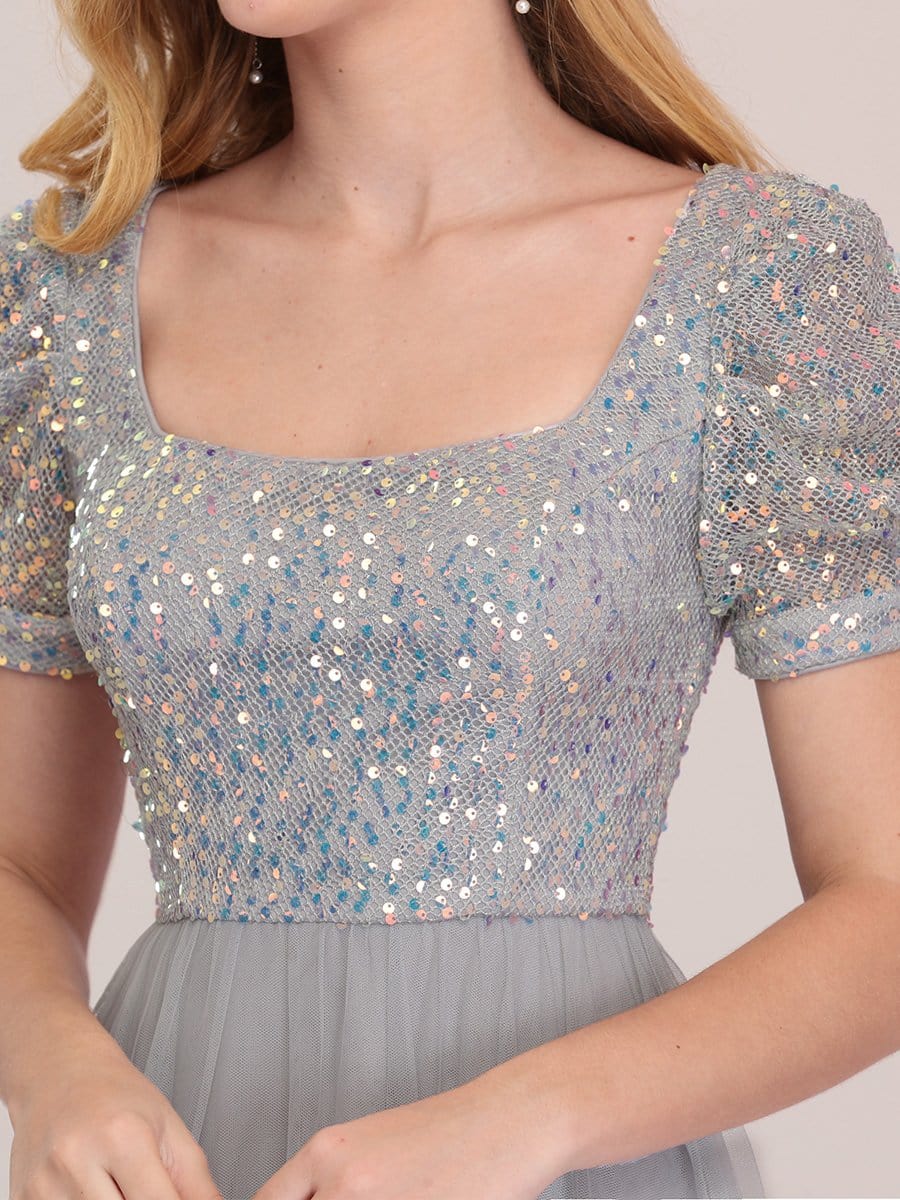 Color=Grey | Gorgeous Square Neckline A-Line Sequin & Tulle Prom Dresses-Grey 5 Color=Grey | Gorgeous Square Neckline A-Line Sequin & Tulle Prom Dresses-Grey 5
