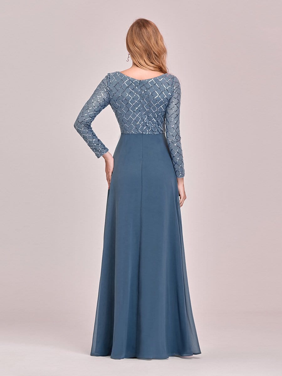 Color=Dusty Navy | Women'S Round Neck High Waist A-Line Chiffon Evening Gown-Dusty Navy 3 Color=Dusty Navy | Women'S Round Neck High Waist A-Line Chiffon Evening Gown-Dusty Navy 3