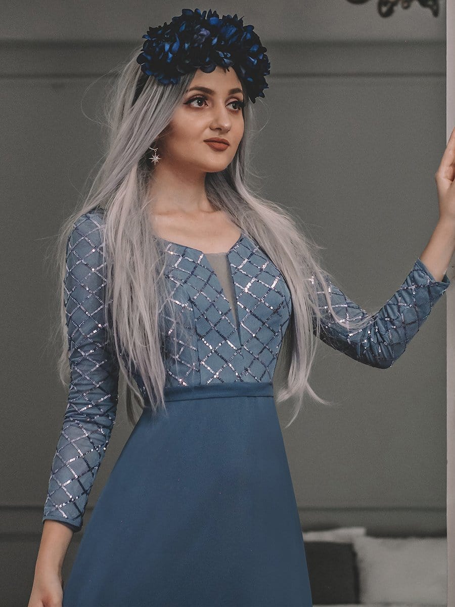 Color=Dusty Navy | Women'S Round Neck High Waist A-Line Chiffon Evening Gown-Dusty Navy 1 Color=Dusty Navy | Women'S Round Neck High Waist A-Line Chiffon Evening Gown-Dusty Navy 1