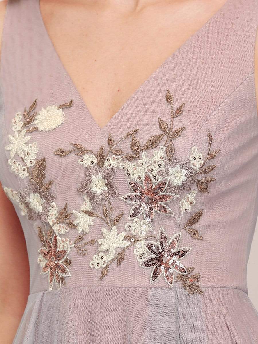 Color=Pink | Fancy V Neck Sleeveless High-Low Prom Dress For Women-Pink 5 Color=Pink | Fancy V Neck Sleeveless High-Low Prom Dress For Women-Pink 5