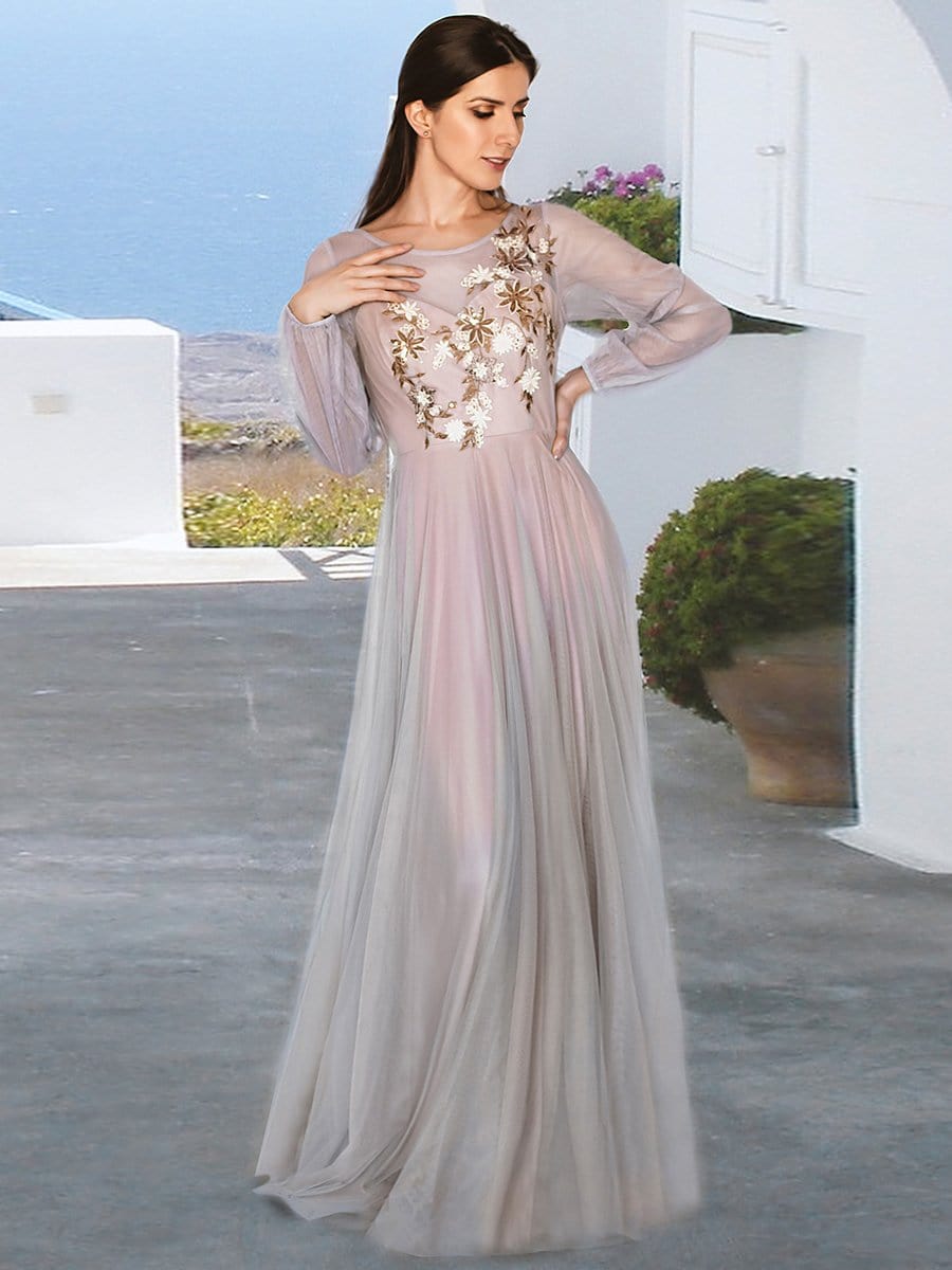 Color=Pink | Women'S Flowy A-Line Maxi Tulle Prom Dress With Appliques-Pink 6 Color=Pink | Women'S Flowy A-Line Maxi Tulle Prom Dress With Appliques-Pink 6