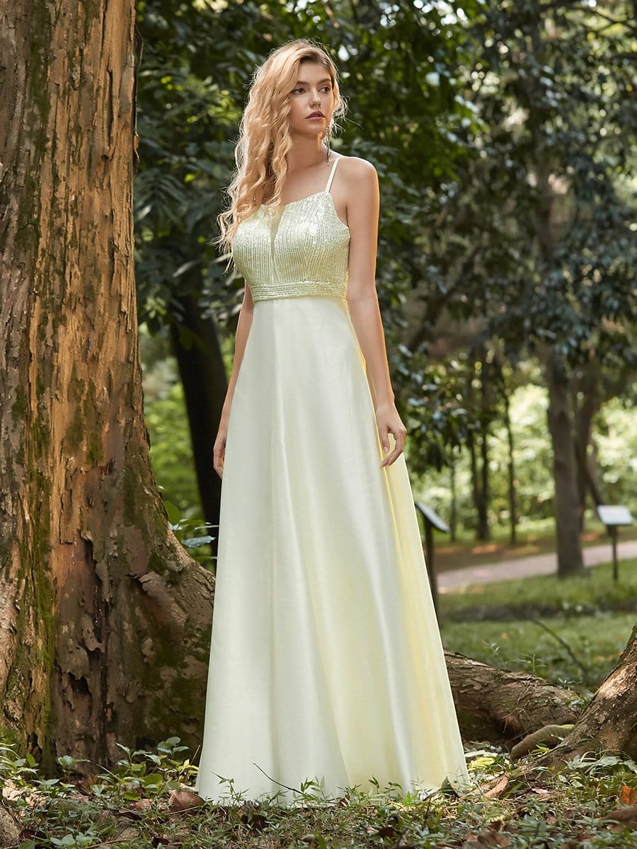 Color=Yellow | Women'S Sassy A-Line Satin Prom Dress With Spaghetti Straps-Yellow 4 Color=Yellow | Women'S Sassy A-Line Satin Prom Dress With Spaghetti Straps-Yellow 4