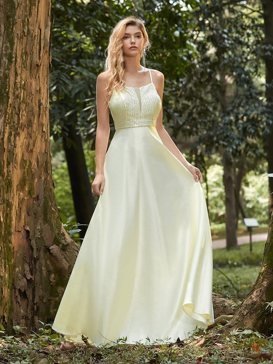 Color=Yellow | Women'S Sassy A-Line Satin Prom Dress With Spaghetti Straps-Yellow 3 Color=Yellow | Women'S Sassy A-Line Satin Prom Dress With Spaghetti Straps-Yellow 3