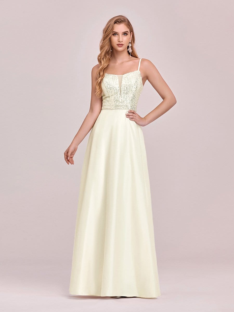 Color=Yellow | Women'S Sassy A-Line Satin Prom Dress With Spaghetti Straps-Yellow 1 Color=Yellow | Women'S Sassy A-Line Satin Prom Dress With Spaghetti Straps-Yellow 1