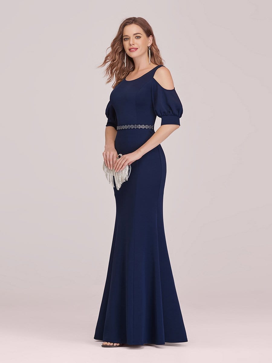Color=Navy Blue | Fashion Round Neck Fishtail Maxi Evening Dress With Cold Shoulder-Navy Blue 3 Color=Navy Blue | Fashion Round Neck Fishtail Maxi Evening Dress With Cold Shoulder-Navy Blue 3