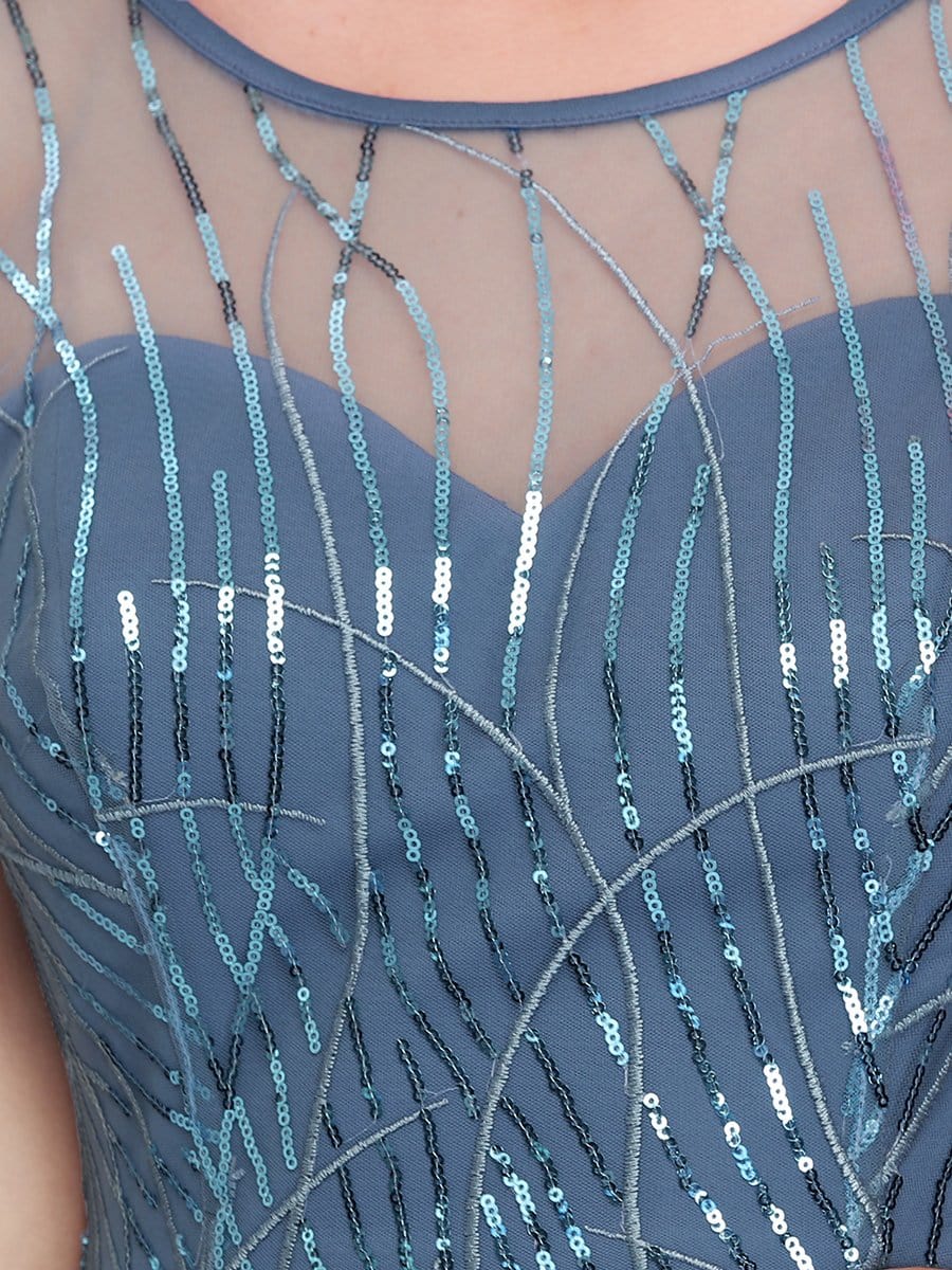 Color=Dusty Navy | Feminine Round Neck Tulle Mini Formal Dress With Sequin-Dusty Navy 5 Color=Dusty Navy | Feminine Round Neck Tulle Mini Formal Dress With Sequin-Dusty Navy 5