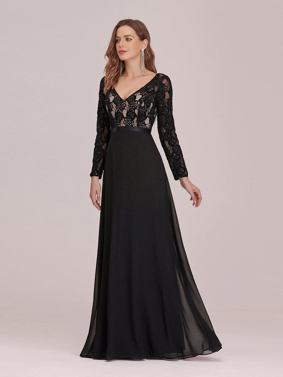 Color=Black | Chic A-Line Maxi Chiffon Evening Gowns With See-Through Lace-Black 3 Color=Black | Chic A-Line Maxi Chiffon Evening Gowns With See-Through Lace-Black 3