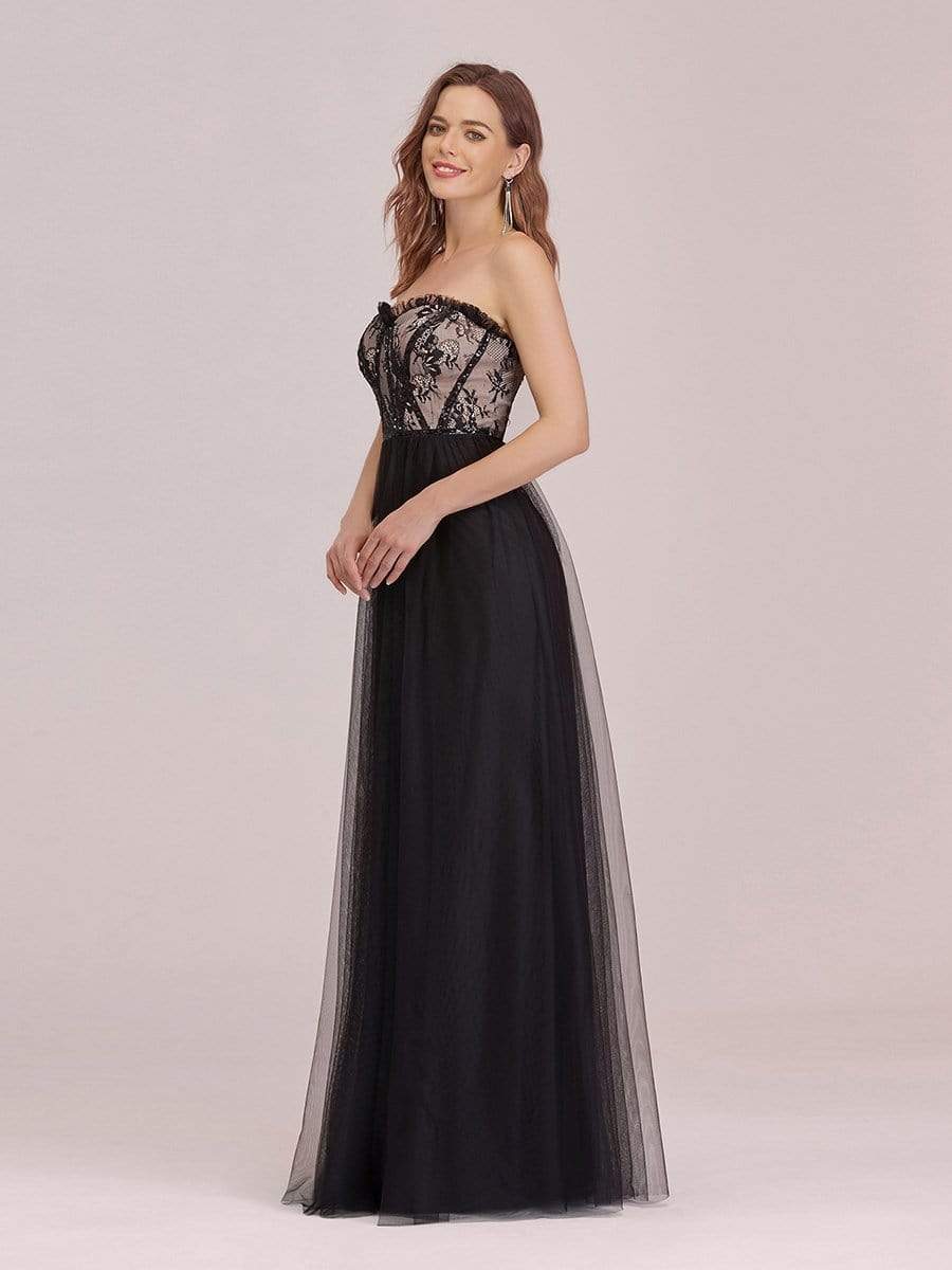 Color=Black | Sexy Off Shoulder Tulle Formal Evening Dresses With Lace-Black 3 Color=Black | Sexy Off Shoulder Tulle Formal Evening Dresses With Lace-Black 3