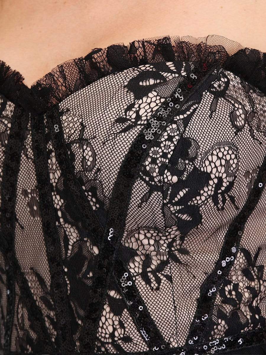 Color=Black | Sexy Off Shoulder Tulle Formal Evening Dresses With Lace-Black 5 Color=Black | Sexy Off Shoulder Tulle Formal Evening Dresses With Lace-Black 5