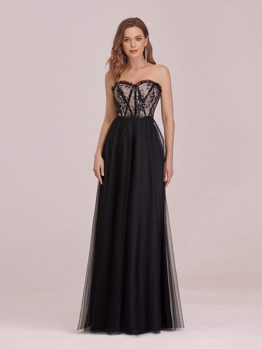 Color=Black | Sexy Off Shoulder Tulle Formal Evening Dresses With Lace-Black 1 Color=Black | Sexy Off Shoulder Tulle Formal Evening Dresses With Lace-Black 1