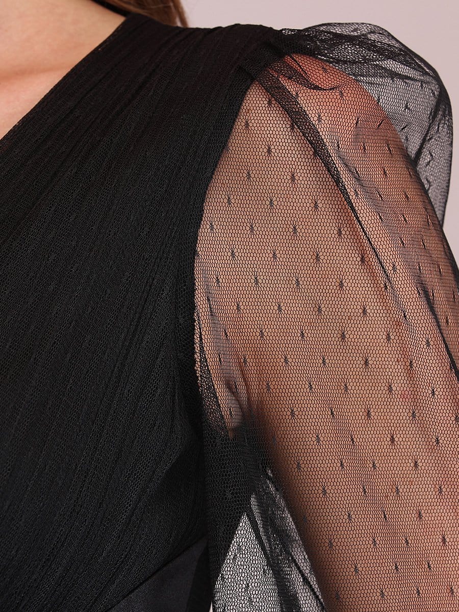 Color=Black | Women'S Maxi Pleated Evening Dress With See Through Long Sleeves-Black 5 Color=Black | Women'S Maxi Pleated Evening Dress With See Through Long Sleeves-Black 5