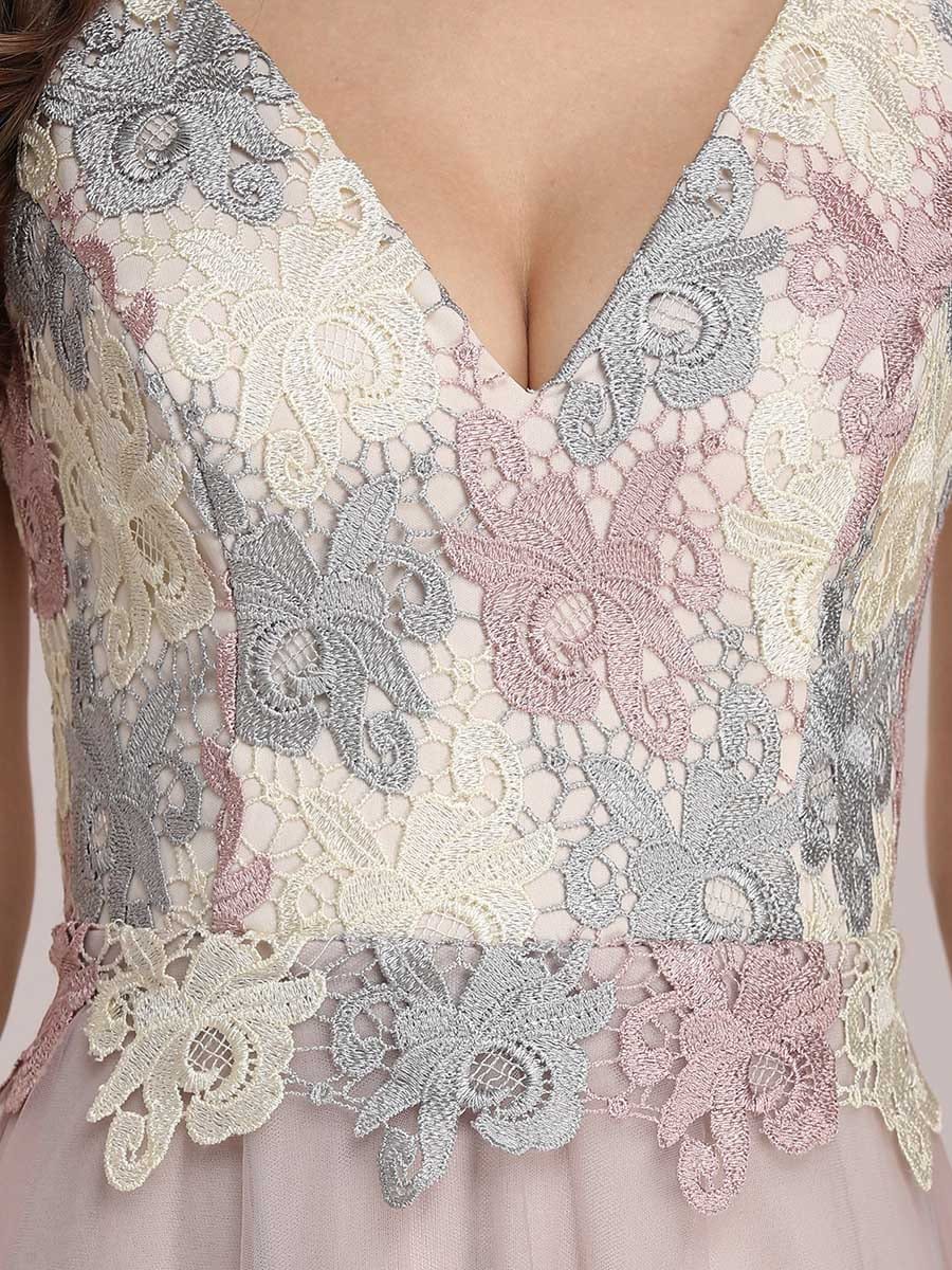 Color=Pink | Romantic A-Line Short Tulle Bridesmaid Dress With Appliques-Pink 5 Color=Pink | Romantic A-Line Short Tulle Bridesmaid Dress With Appliques-Pink 5