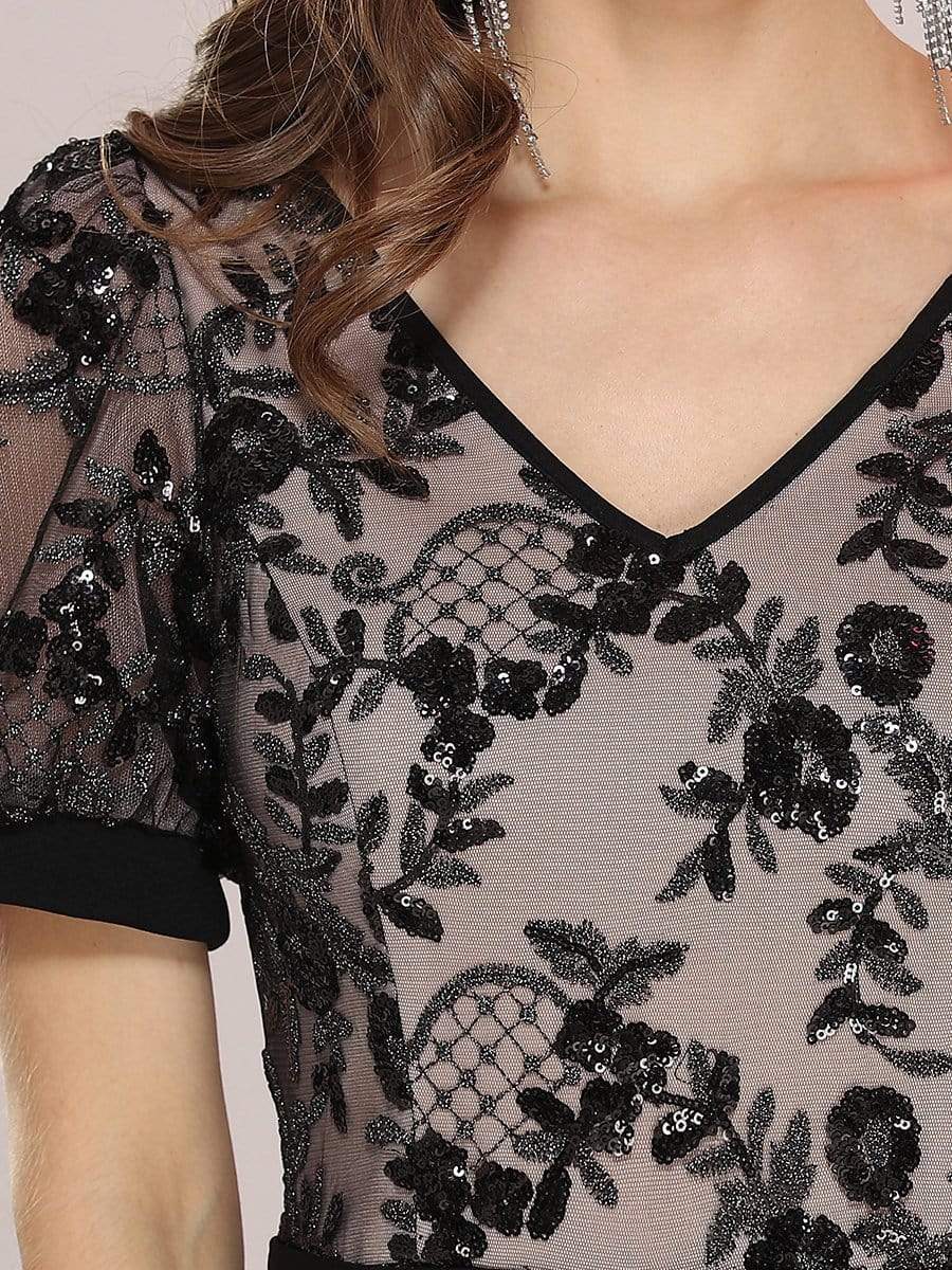 Color=Black | Fashion Constract Color Tulle & Lace Evening Dress-Black 5 Color=Black | Fashion Constract Color Tulle & Lace Evening Dress-Black 5