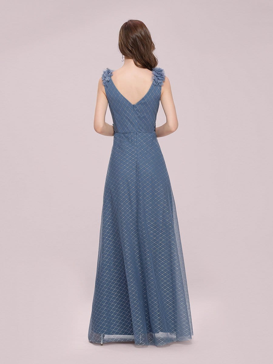 Color=Dusty Navy | Romantic Diamond Stamping V Neck Tulle Prom Dress With Appliques-Dusty Navy 2 Color=Dusty Navy | Romantic Diamond Stamping V Neck Tulle Prom Dress With Appliques-Dusty Navy 2