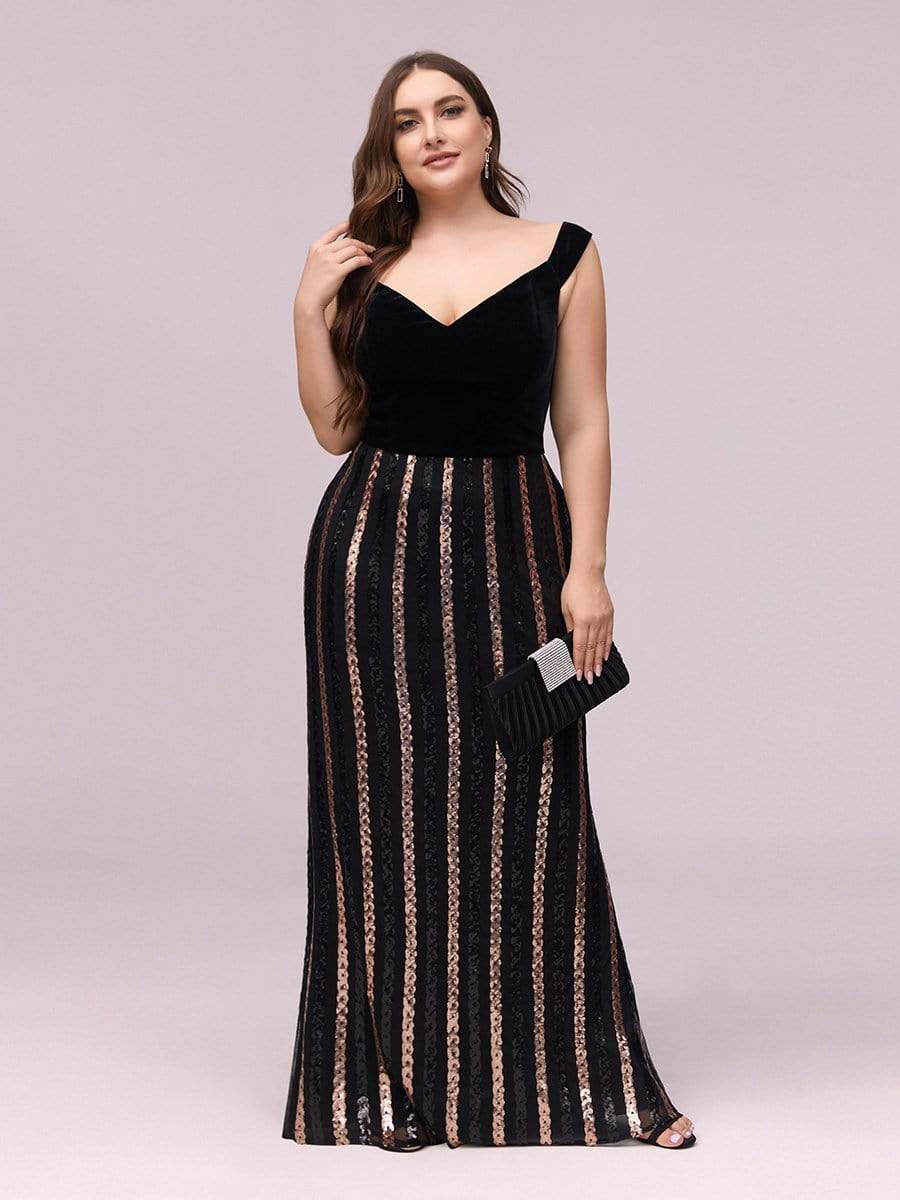 Color=Black | Women'S Hot Off Shoulder Fishtail Sequin Evening Dress-Black 3 Color=Black | Women'S Hot Off Shoulder Fishtail Sequin Evening Dress-Black 3