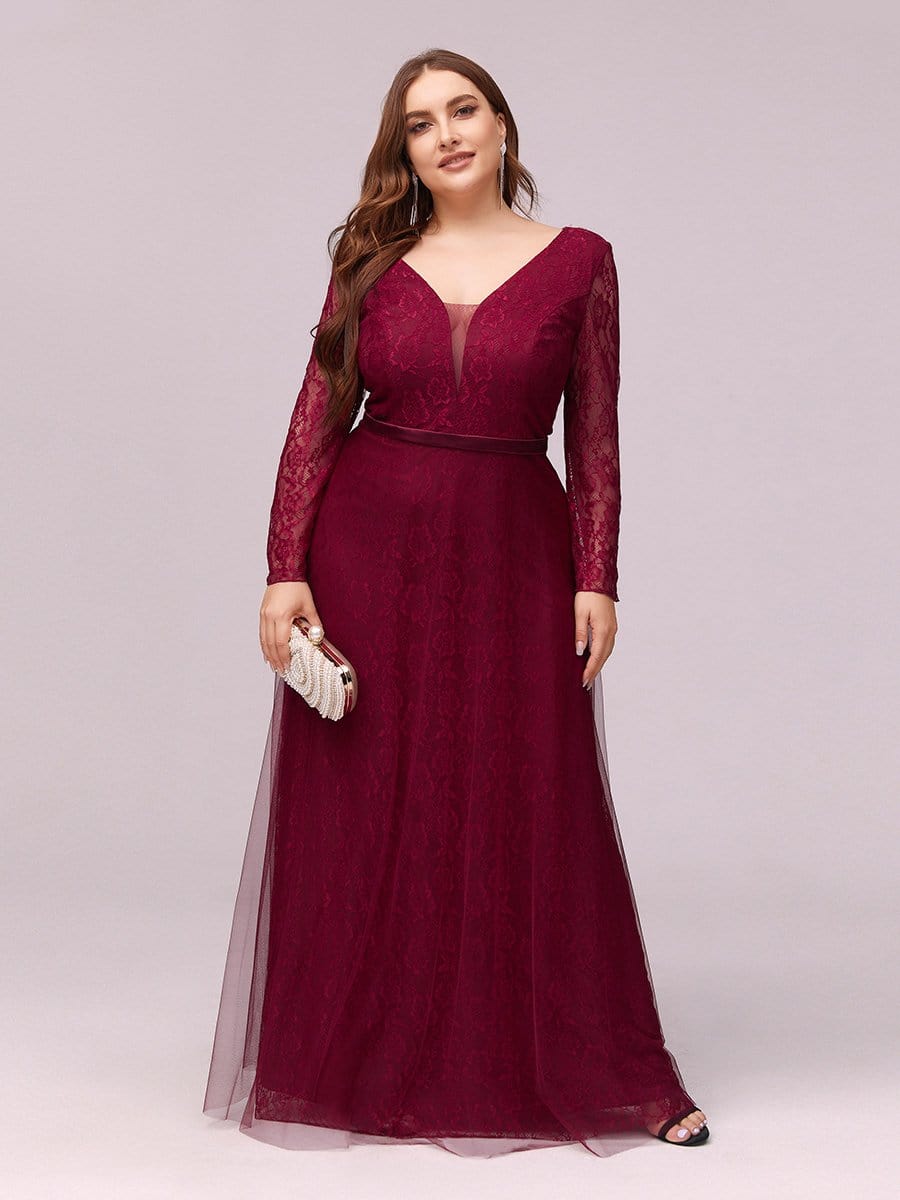 Color=Burgundy | Elegant Maxi Tulle & Lace Evening Dress For Mother Of The Bride-Burgundy 1 Color=Burgundy | Elegant Maxi Tulle & Lace Evening Dress For Mother Of The Bride-Burgundy 1