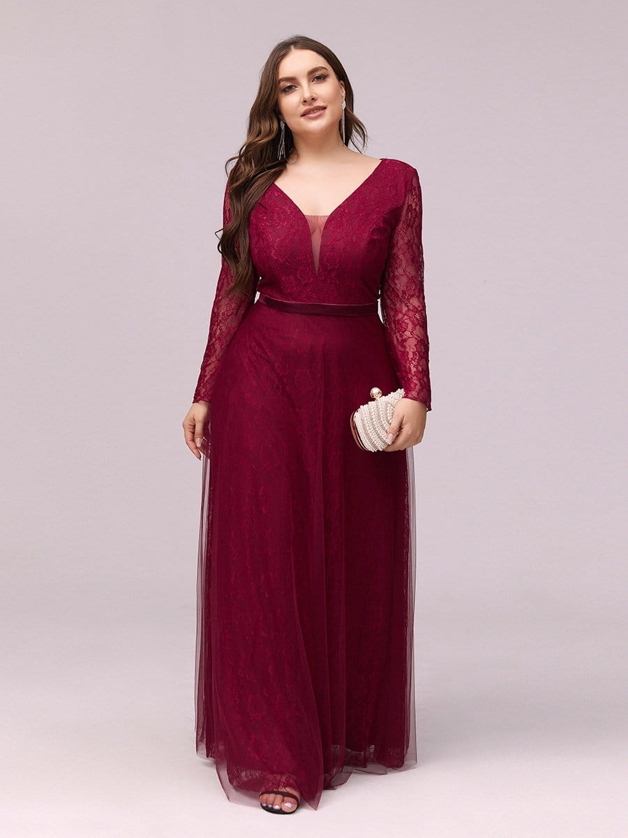 Color=Burgundy | Elegant Maxi Tulle & Lace Evening Dress For Mother Of The Bride-Burgundy 4 Color=Burgundy | Elegant Maxi Tulle & Lace Evening Dress For Mother Of The Bride-Burgundy 4