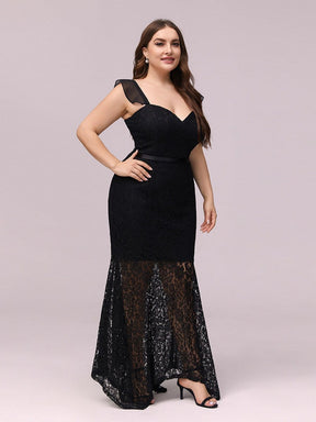 Color=Black | Elegant Casual Tea-Length Lace Bodycon Party Dress-Black 5