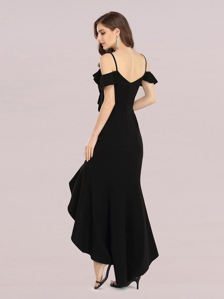 Color=Black | Sexy Long High-Low Party Dress With Spaghetti Straps-Black 2 Color=Black | Sexy Long High-Low Party Dress With Spaghetti Straps-Black 2