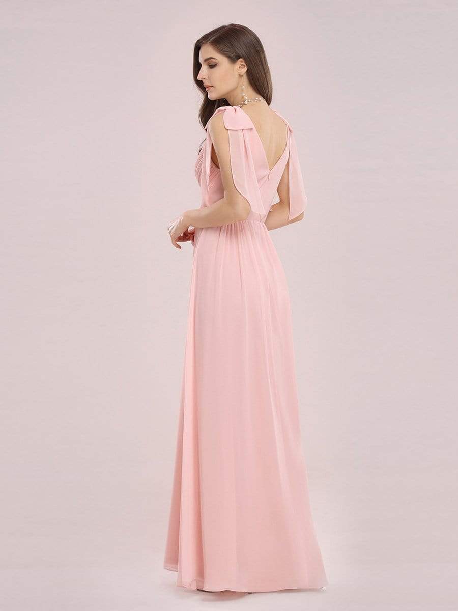 Color=Pink | Romantic Sleek V Neck High Waist Chiffon Bridesmaid Dress-Pink 2 Color=Pink | Romantic Sleek V Neck High Waist Chiffon Bridesmaid Dress-Pink 2