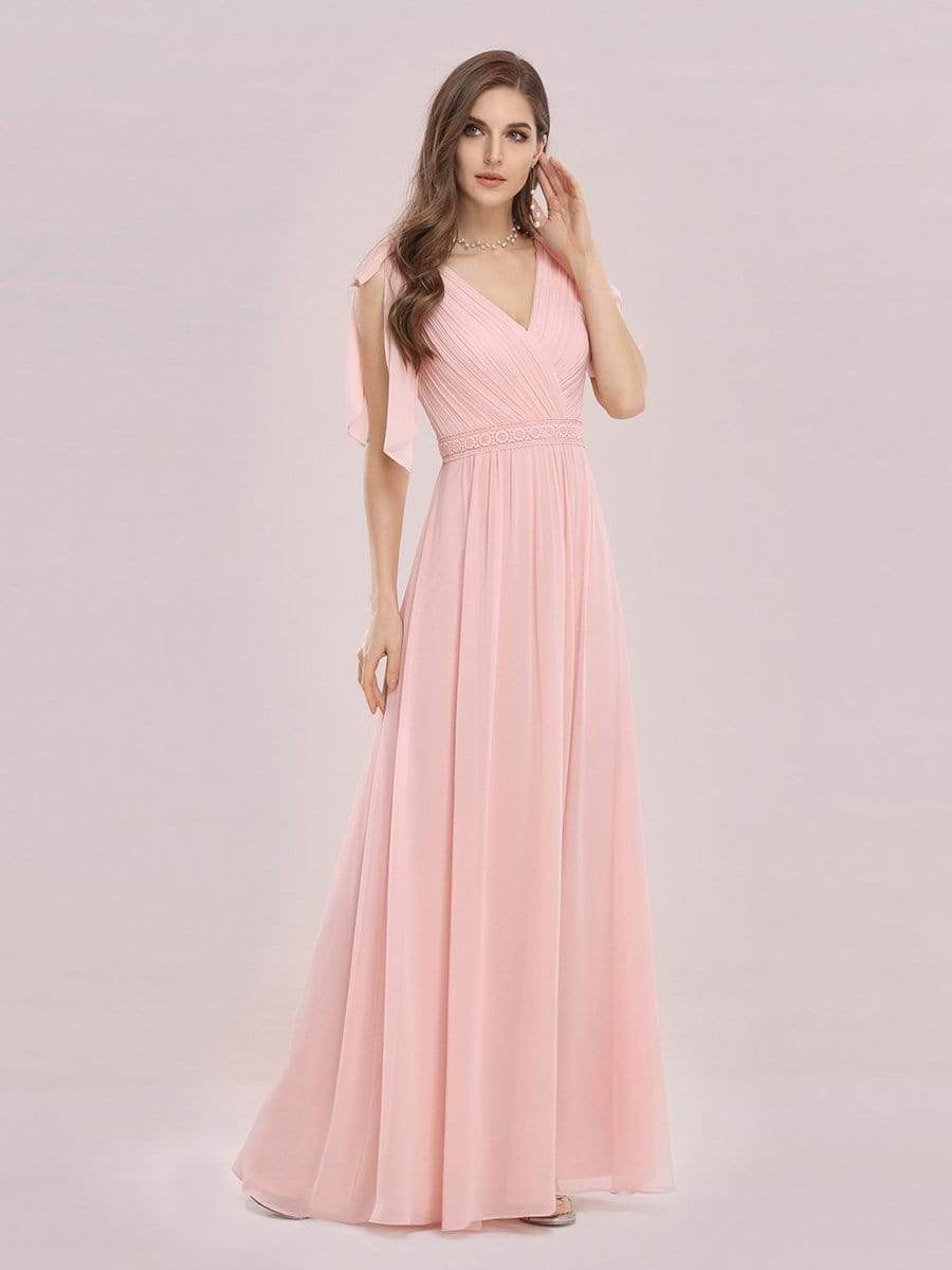 Color=Pink | Romantic Sleek V Neck High Waist Chiffon Bridesmaid Dress-Pink 3 Color=Pink | Romantic Sleek V Neck High Waist Chiffon Bridesmaid Dress-Pink 3
