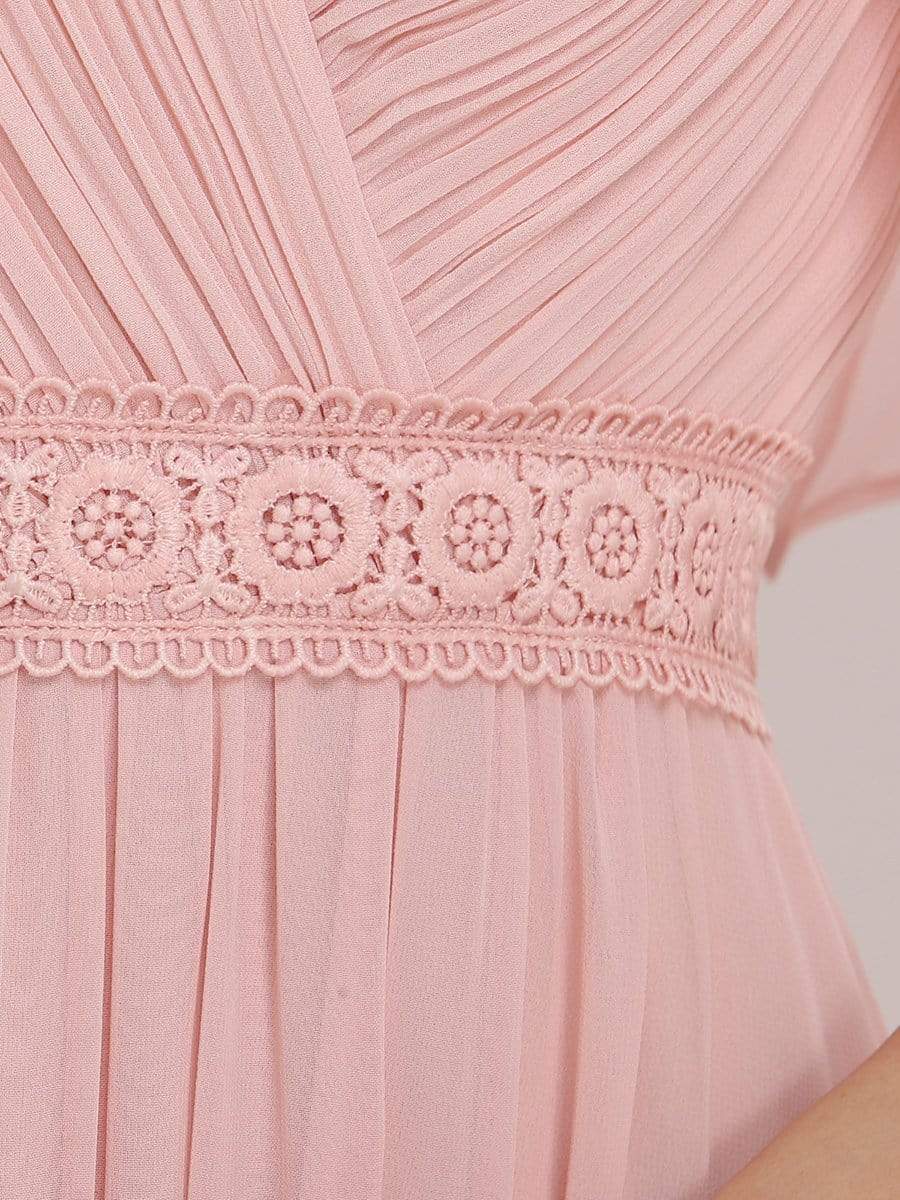 Color=Pink | Romantic Sleek V Neck High Waist Chiffon Bridesmaid Dress-Pink 5 Color=Pink | Romantic Sleek V Neck High Waist Chiffon Bridesmaid Dress-Pink 5