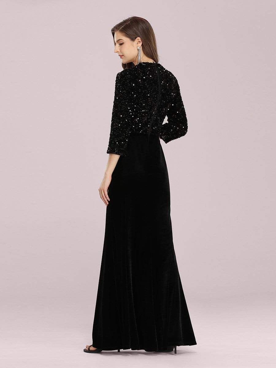 Color=Black | Women'S Hot Maxi Fishtail Velvet & Sequin Evening Dress-Black 2 Color=Black | Women'S Hot Maxi Fishtail Velvet & Sequin Evening Dress-Black 2