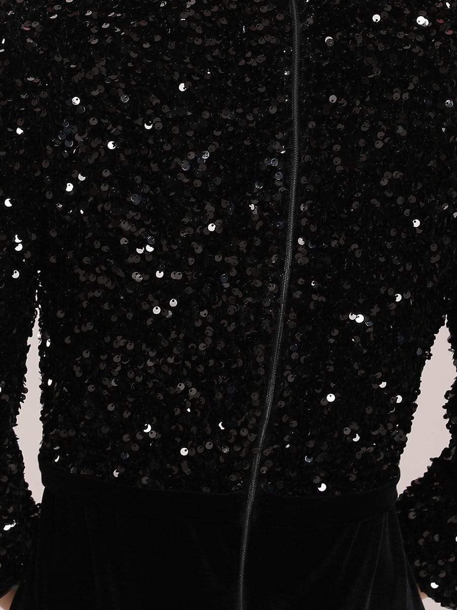 Color=Black | Women'S Hot Maxi Fishtail Velvet & Sequin Evening Dress-Black 5 Color=Black | Women'S Hot Maxi Fishtail Velvet & Sequin Evening Dress-Black 5