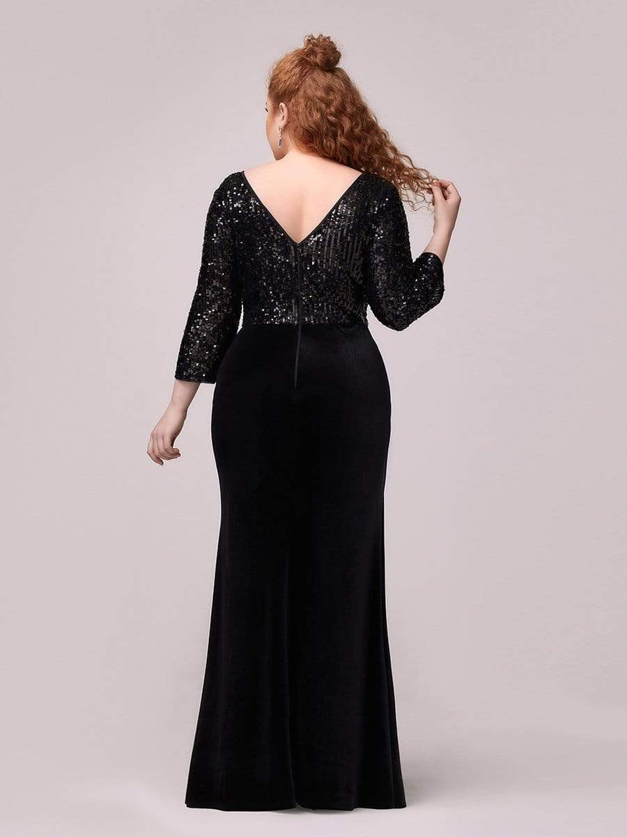 Color=Black | Fashion Mermaid Maxi Plus Size Velvet Evening Dress-Black 2 Color=Black | Fashion Mermaid Maxi Plus Size Velvet Evening Dress-Black 2