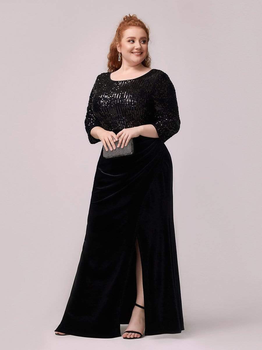 Color=Black | Fashion Mermaid Maxi Plus Size Velvet Evening Dress-Black 3 Color=Black | Fashion Mermaid Maxi Plus Size Velvet Evening Dress-Black 3
