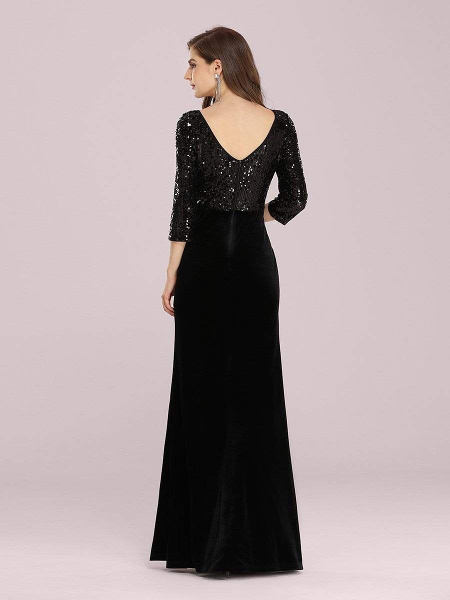Color=Black | Stunning Mermaid Floor Length Velvet Evening Dress With Sequin-Black 2 Color=Black | Stunning Mermaid Floor Length Velvet Evening Dress With Sequin-Black 2