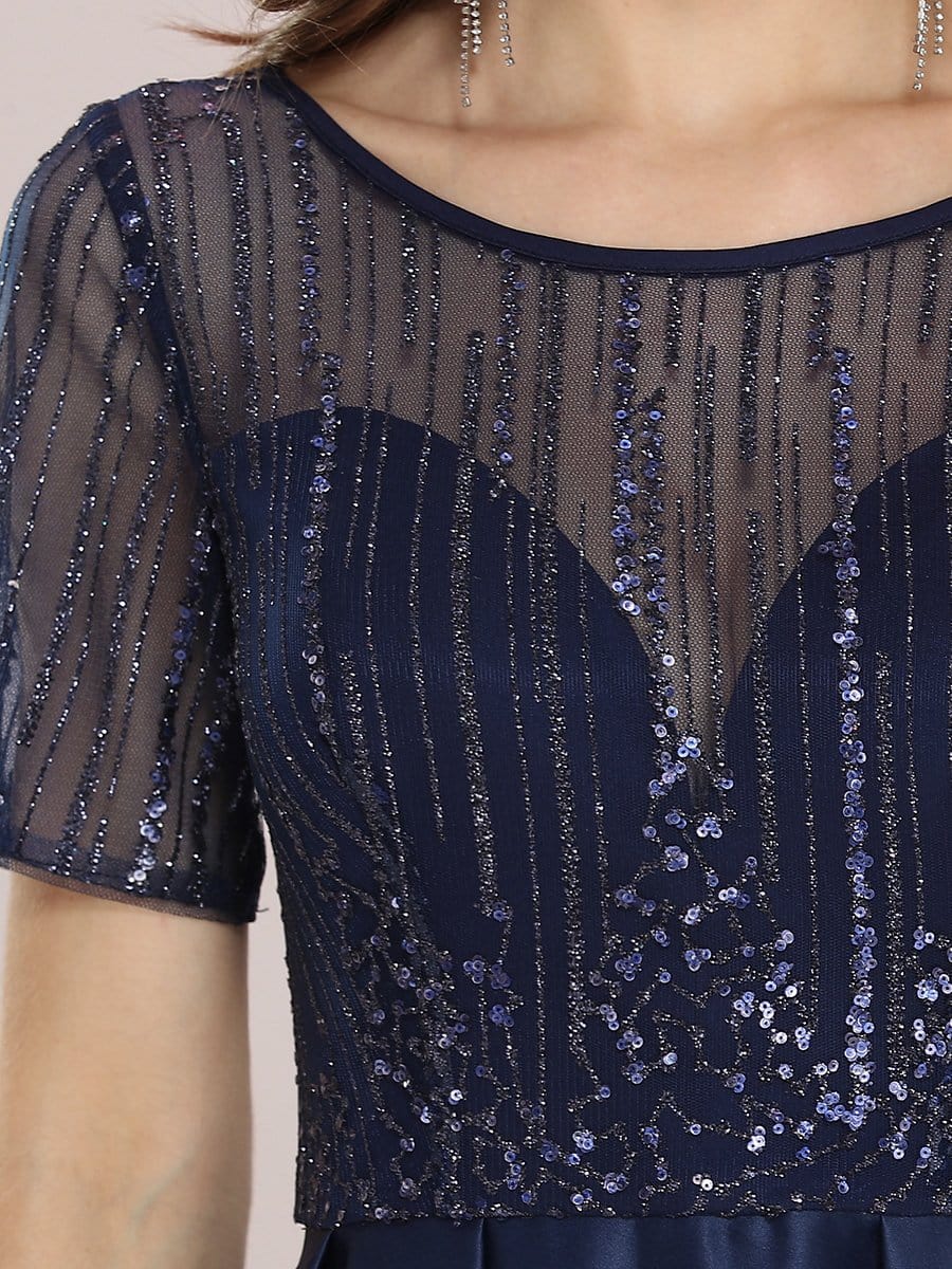 Color=Navy Blue | Modest Deep V Neck Maxi Evening Dress With Appliques-Navy Blue 5 Color=Navy Blue | Modest Deep V Neck Maxi Evening Dress With Appliques-Navy Blue 5