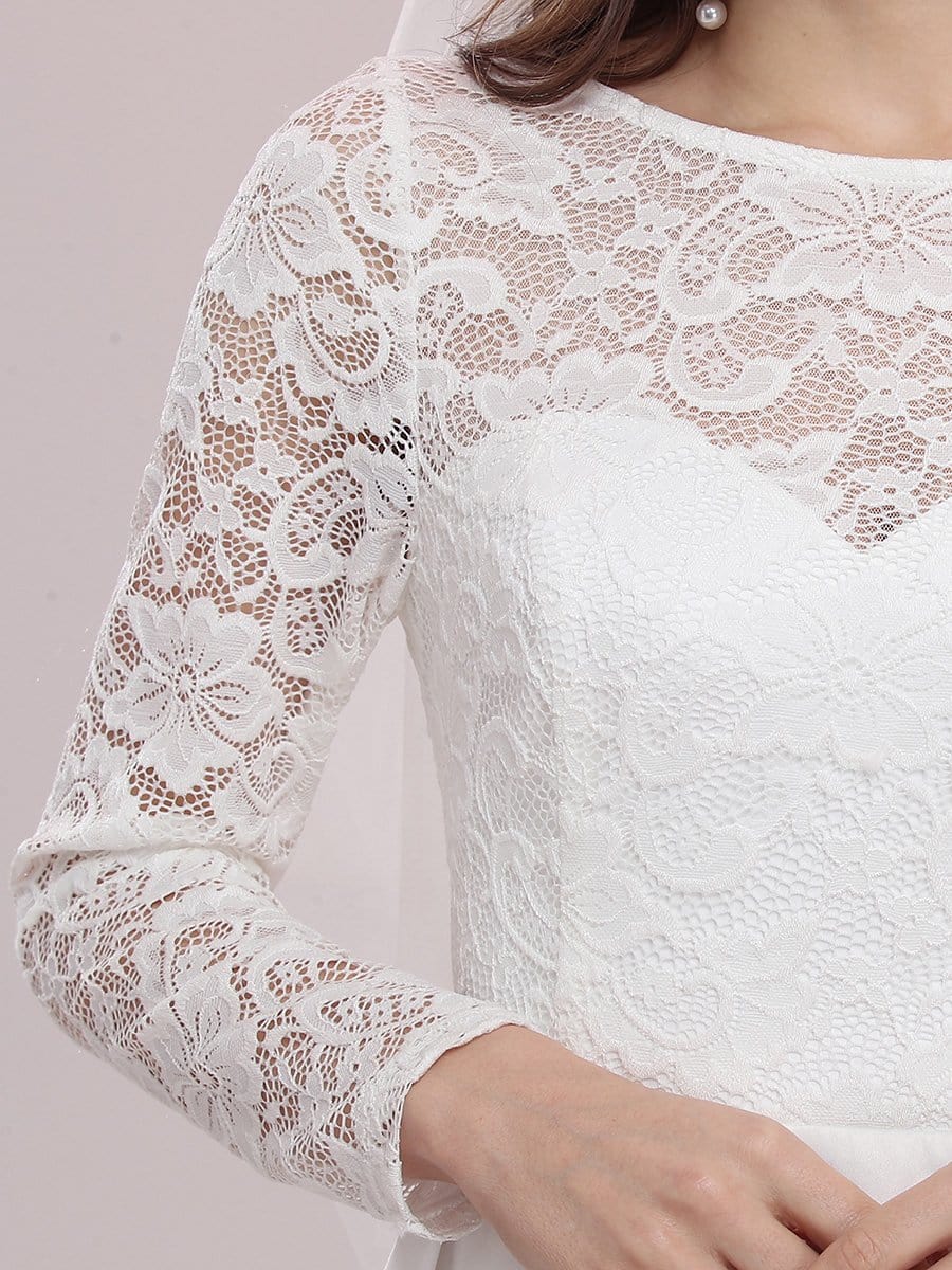 Color=Cream | Sweet Round Neck Lace & Satin A-Line Short Wedding Dress-Cream 5 Color=Cream | Sweet Round Neck Lace & Satin A-Line Short Wedding Dress-Cream 5