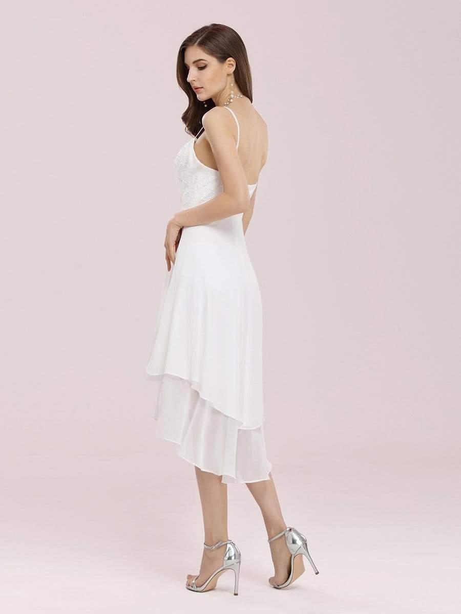 Color=Cream | Casual Knee-Length Chiffon Dress With Spaghetti Straps-Cream 2 Color=Cream | Casual Knee-Length Chiffon Dress With Spaghetti Straps-Cream 2