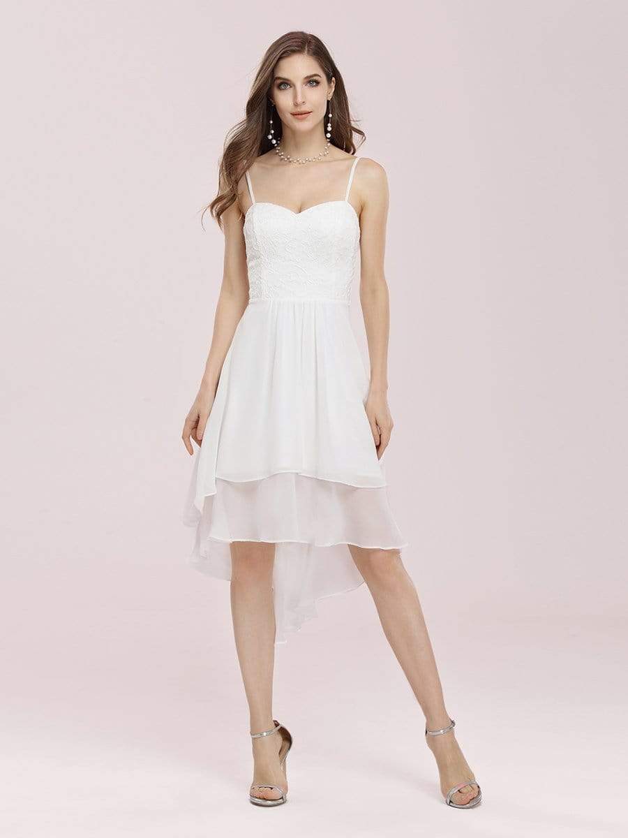 Color=Cream | Casual Knee-Length Chiffon Dress With Spaghetti Straps-Cream 3 Color=Cream | Casual Knee-Length Chiffon Dress With Spaghetti Straps-Cream 3