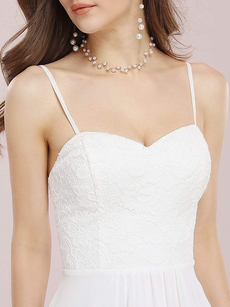 Color=Cream | Casual Knee-Length Chiffon Dress With Spaghetti Straps-Cream 5 Color=Cream | Casual Knee-Length Chiffon Dress With Spaghetti Straps-Cream 5