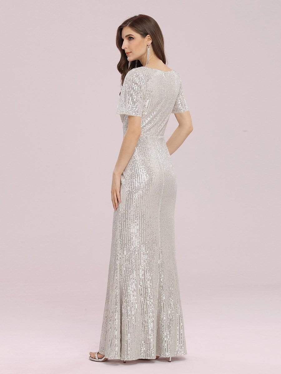 Color=Rose Gold | Women'S Sexy Sequin Bodycon Evening Dress With Short Sleeves-Rose Gold 2 Color=Rose Gold | Women'S Sexy Sequin Bodycon Evening Dress With Short Sleeves-Rose Gold 2
