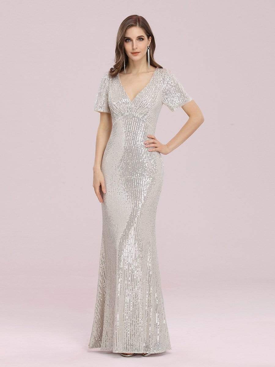 Color=Rose Gold | Women'S Sexy Sequin Bodycon Evening Dress With Short Sleeves-Rose Gold 1 Color=Rose Gold | Women'S Sexy Sequin Bodycon Evening Dress With Short Sleeves-Rose Gold 1