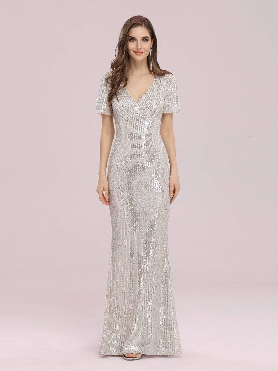 Color=Rose Gold | Women'S Sexy Sequin Bodycon Evening Dress With Short Sleeves-Rose Gold 4 Color=Rose Gold | Women'S Sexy Sequin Bodycon Evening Dress With Short Sleeves-Rose Gold 4