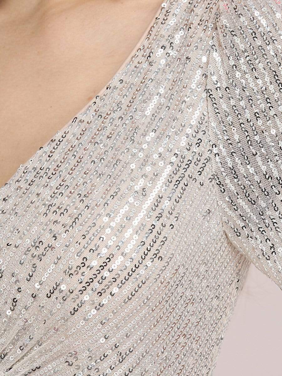 Color=Rose Gold | Women'S Sexy Sequin Bodycon Evening Dress With Short Sleeves-Rose Gold 5 Color=Rose Gold | Women'S Sexy Sequin Bodycon Evening Dress With Short Sleeves-Rose Gold 5