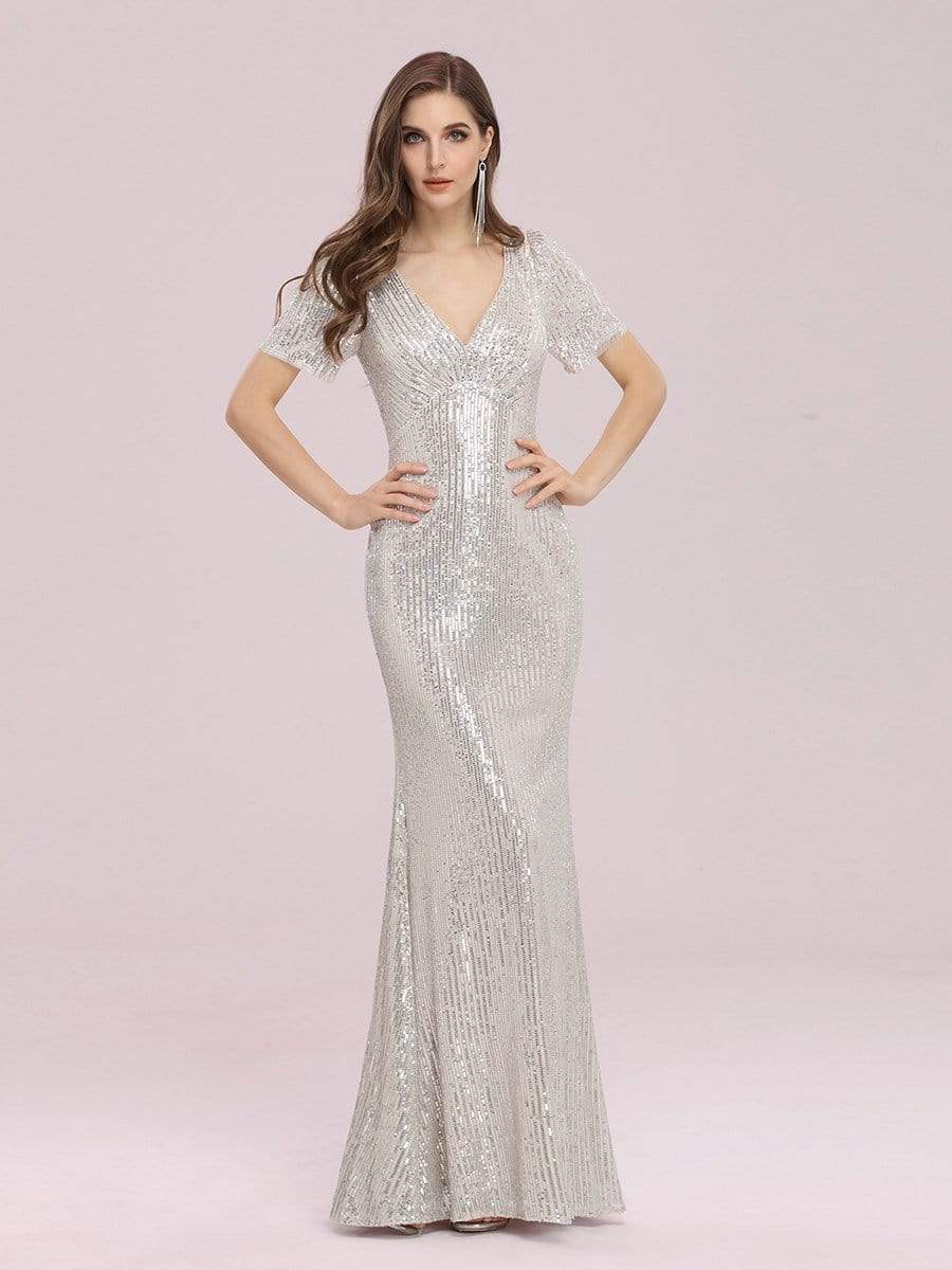 Color=Rose Gold | Women'S Sexy Sequin Bodycon Evening Dress With Short Sleeves-Rose Gold 3 Color=Rose Gold | Women'S Sexy Sequin Bodycon Evening Dress With Short Sleeves-Rose Gold 3