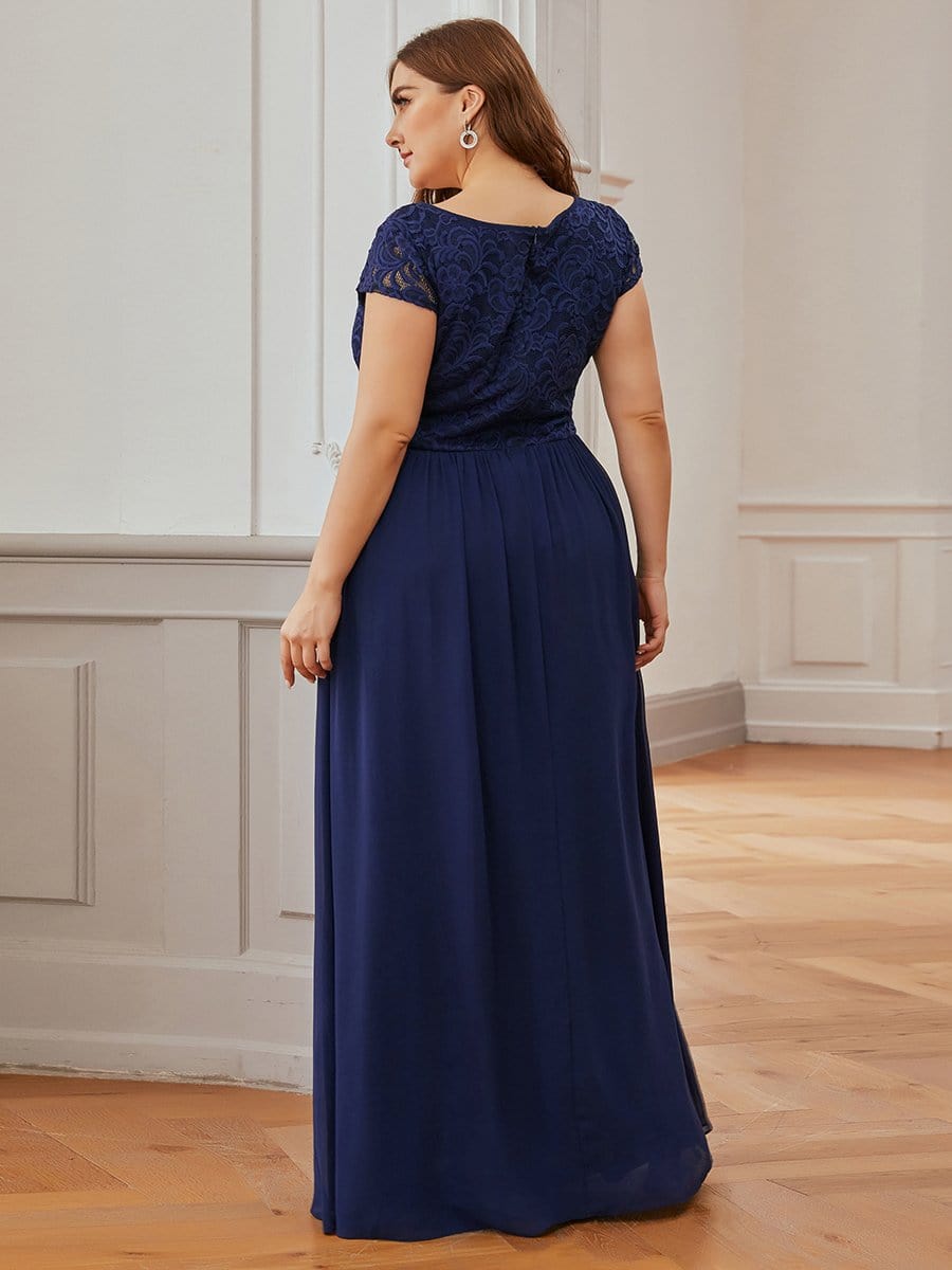 Color=Navy Blue | Alluring Plus Size Round Neckline Lace Evening Dresses-Navy Blue 2 Color=Navy Blue | Alluring Plus Size Round Neckline Lace Evening Dresses-Navy Blue 2