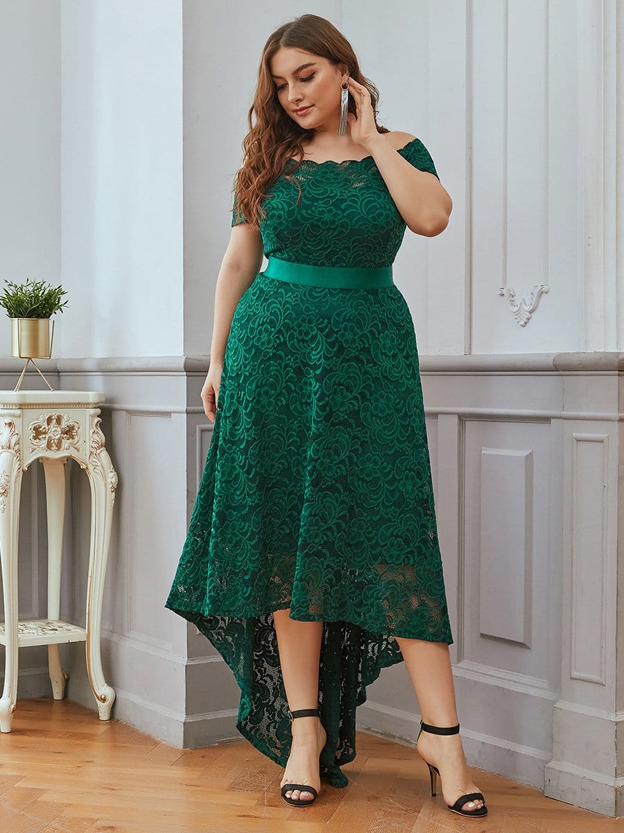 Color=Dark Green | Feminine Plus Size A-Line Lace Evening Dresses With Round Neck-Dark Green 1 Color=Dark Green | Feminine Plus Size A-Line Lace Evening Dresses With Round Neck-Dark Green 1