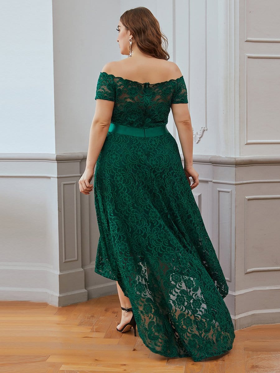 Color=Dark Green | Feminine Plus Size A-Line Lace Evening Dresses With Round Neck-Dark Green 2 Color=Dark Green | Feminine Plus Size A-Line Lace Evening Dresses With Round Neck-Dark Green 2