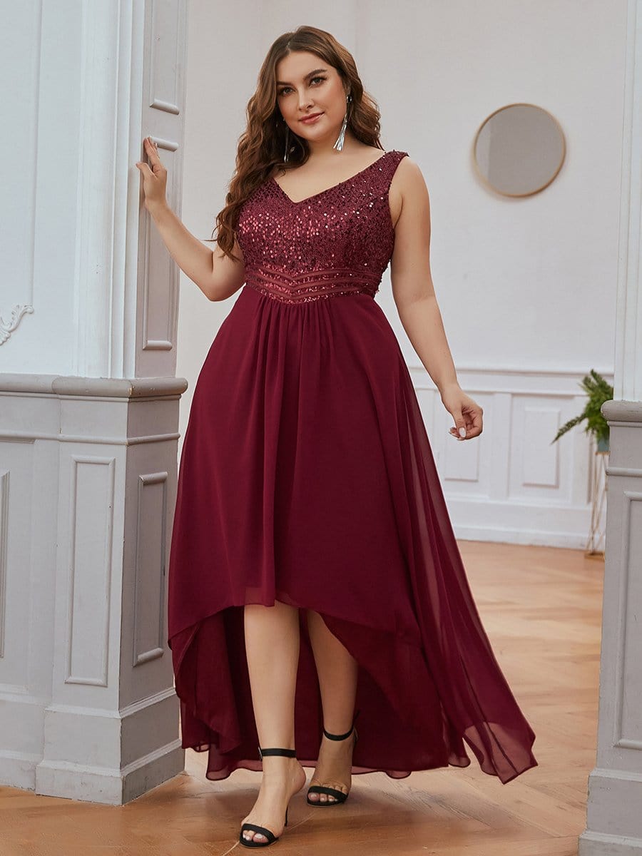 Color=Burgundy | Elegant Paillette & Chiffon V-Neck A-Line Sleeveless Plus Size Evening Dresses-Burgundy 4 Color=Burgundy | Elegant Paillette & Chiffon V-Neck A-Line Sleeveless Plus Size Evening Dresses-Burgundy 4