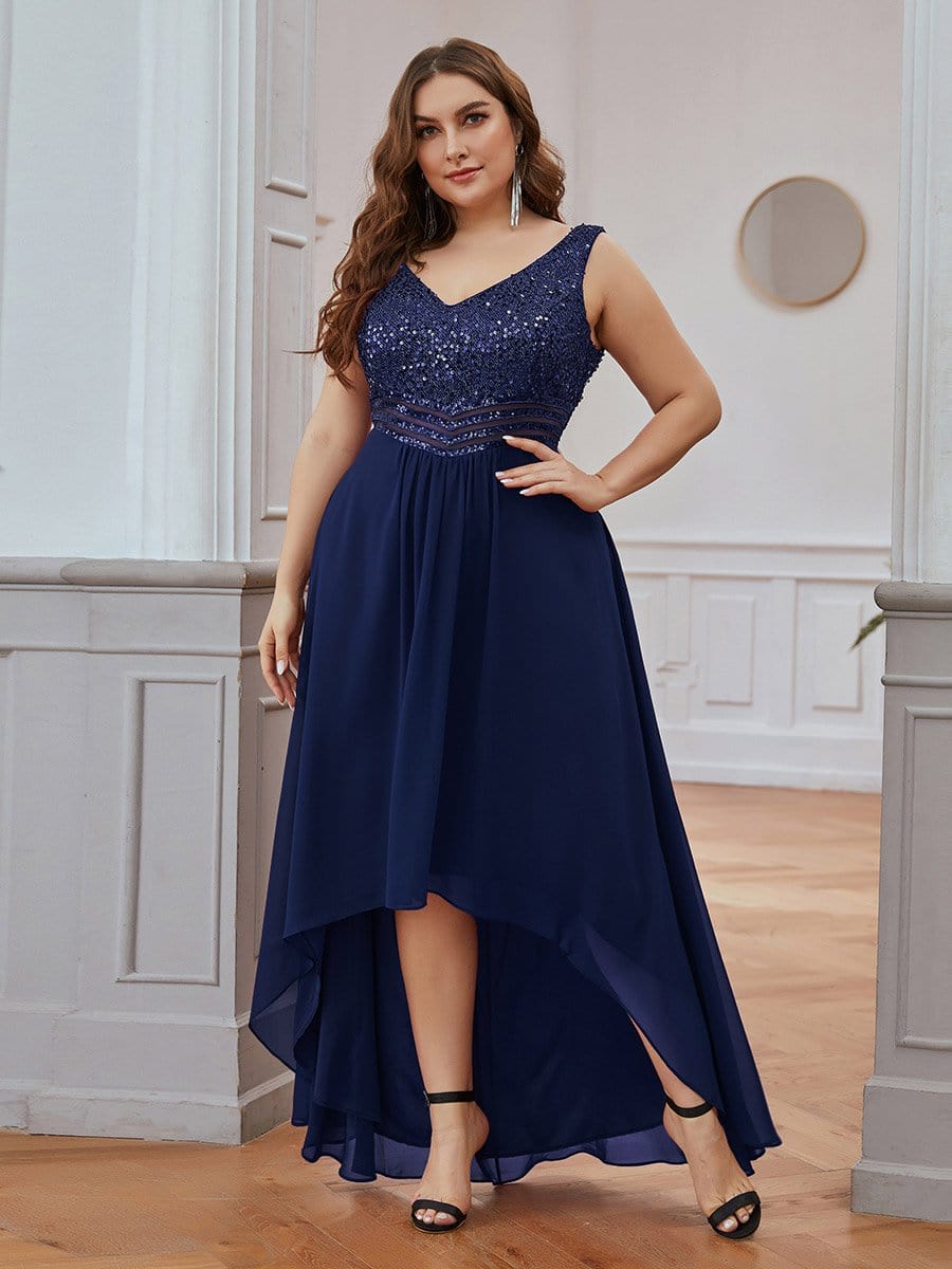 Color=Navy Blue | Elegant Paillette & Chiffon V-Neck A-Line Sleeveless Plus Size Evening Dresses-Navy Blue 1 Color=Navy Blue | Elegant Paillette & Chiffon V-Neck A-Line Sleeveless Plus Size Evening Dresses-Navy Blue 1